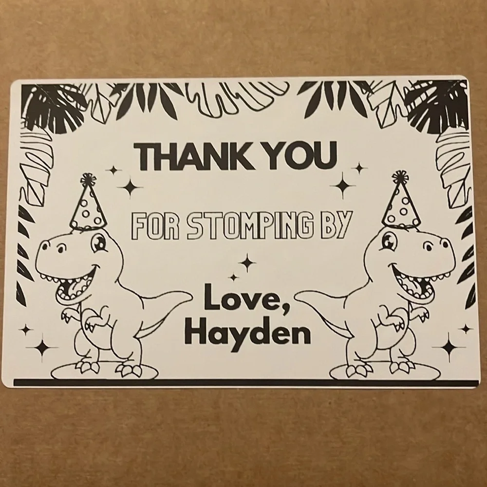 Custom Birthday Labels | 50 | Thermal Labels | Black and White | Dinosaur